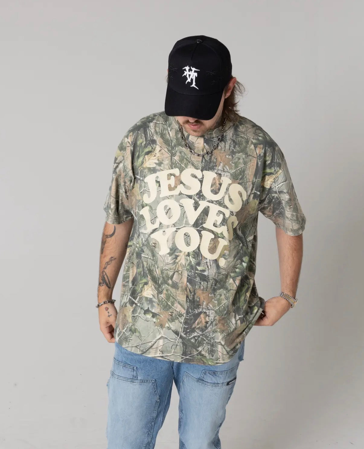 Jesus Loves You. Heavyweight Camo Tee (Oversized)