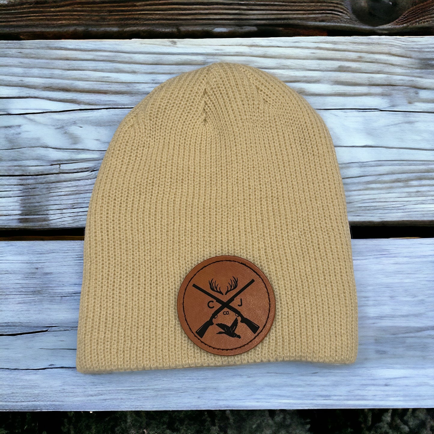 Personalized Leather Patch on Beanie