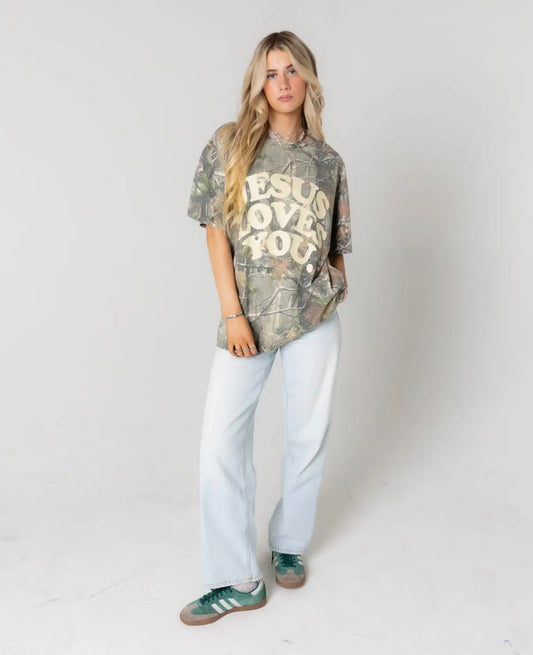 Jesus Loves You. Heavyweight Camo Tee (Oversized)