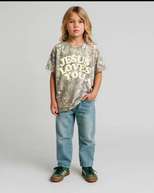 Jesus Loves You. Heavyweight Camo Tee (Oversized)