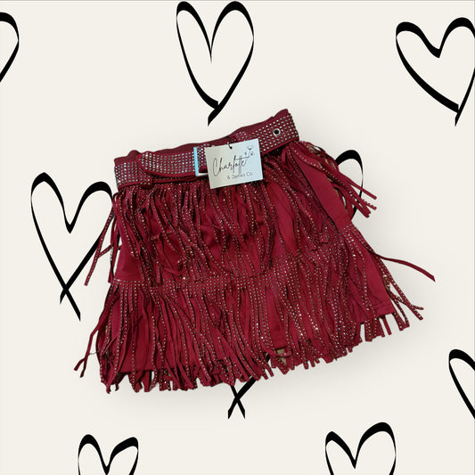 Red Rhinestone Fringe Skirt