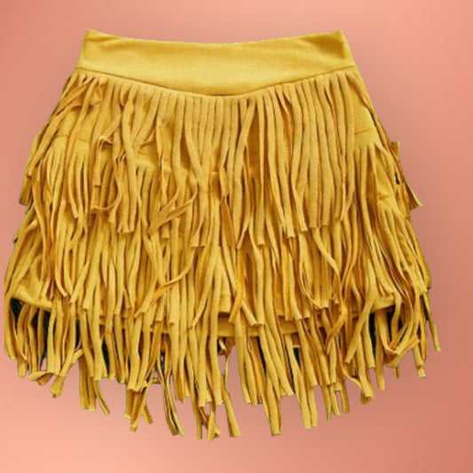 Mustard Fringe Skirt